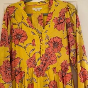 Boden Yellow Maxi Dress with Pink Floral Print